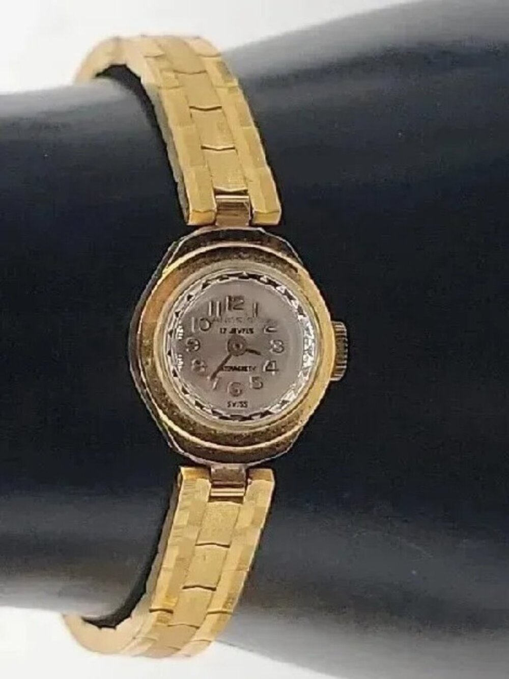 VTG Anosis 17-Jewel Wind Ladies Cocktail Watch Swiss Made RUNS 7.5" 16.7mm